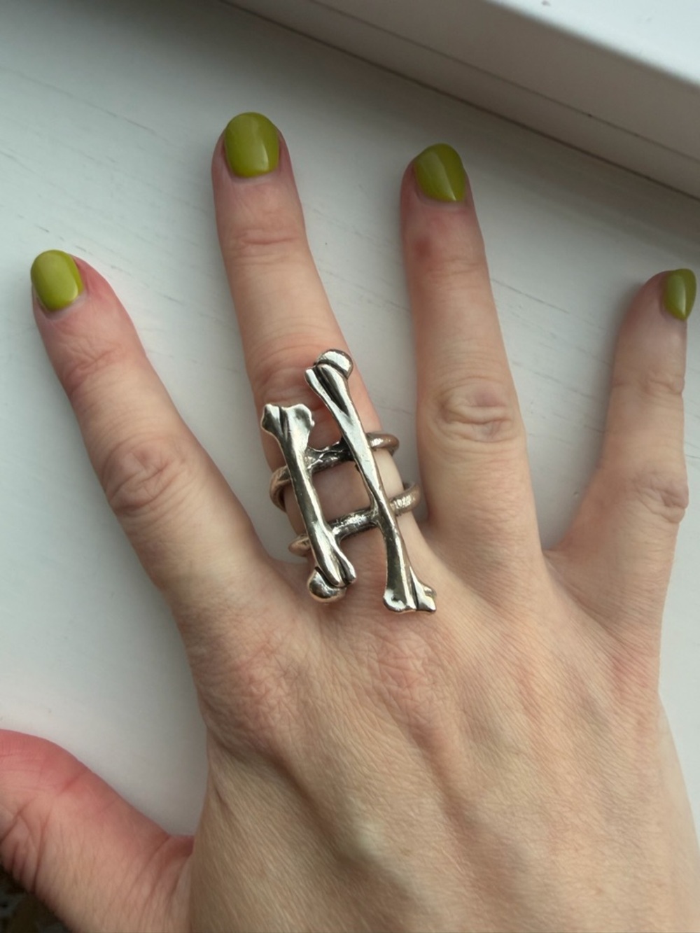 Adjustable Sterling Silver Double Bone Statement Ring